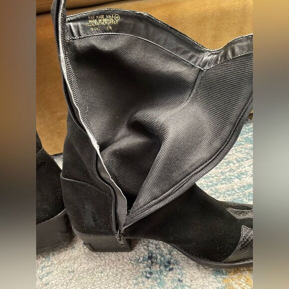 Westies Vegas Black Suede Boots w/Snake Print Square Toes 8 - Picture 5 of 9